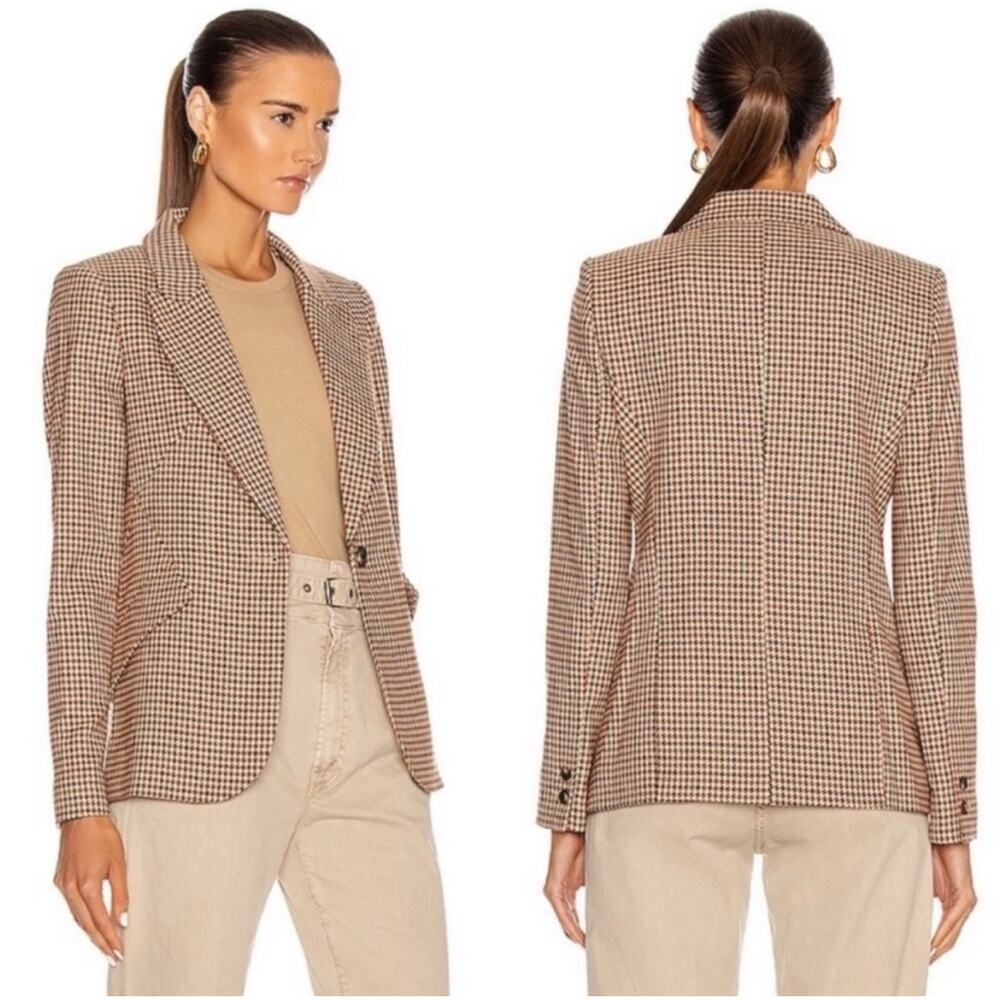L'agence Chamberlain Tailored Blazer Tan Brown Preppy Plaid Jacket Size 8 NWT - Picture 4 of 15